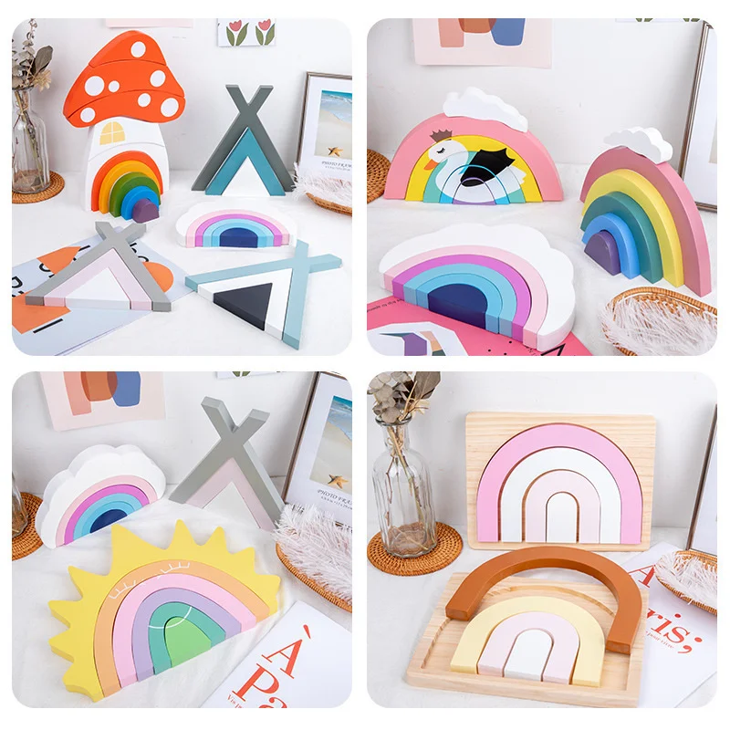 Nuovi blocchi di legno per bambini giocattoli a triangolo nuvola arcobaleno blocchi di costruzione creativi per bambini giocattoli educativi in legno nordico decorazione della stanza