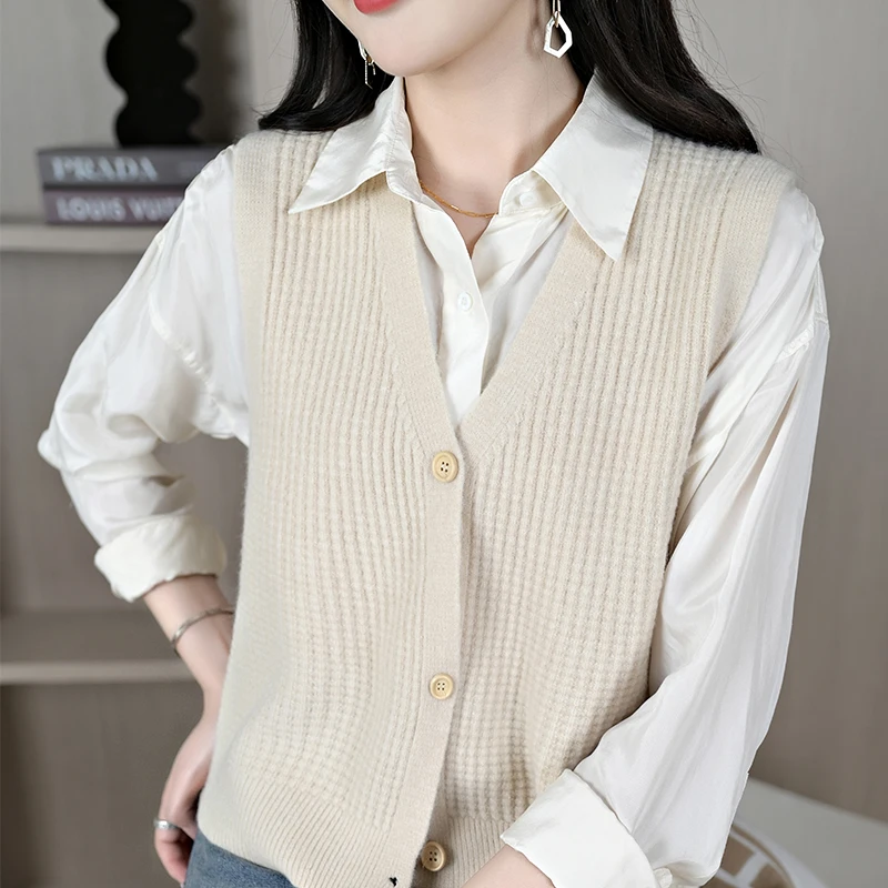 

Ранняя осень, новый корейский вязаный открытый кардиган с v-образным вырезом, женский свитер, однотонный свитер на пуговицах для поездок на работу