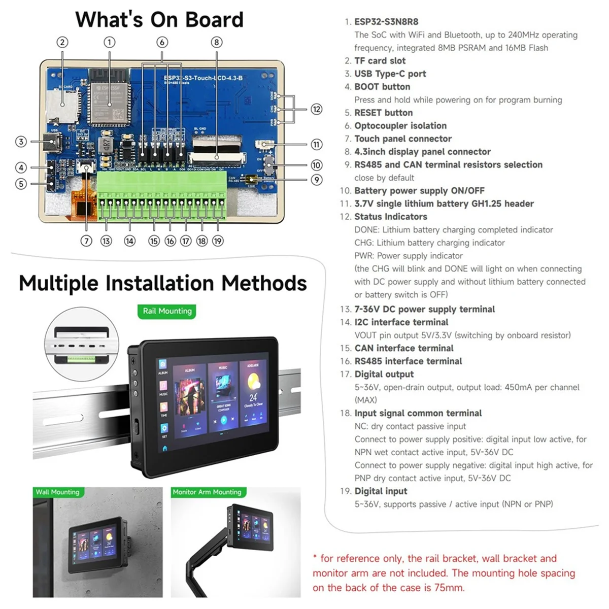 A06K ESP32-S3 4.3inch Touch LCD Development Board with Case, 800x480, 5-Point Touch, 32-Bit LX7 Dual-Core Processor