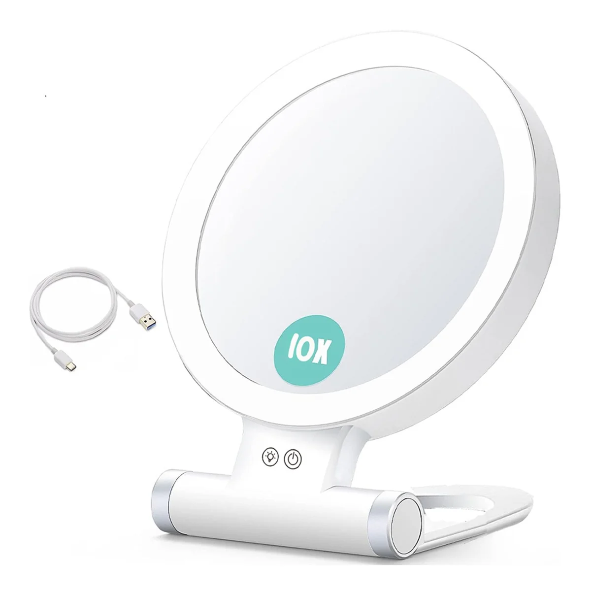 New 10X Magnifying Makeup Mirror with Lights and Magnification,3 Colors Desktop LED Mirror and Vanity Mirror for Travel