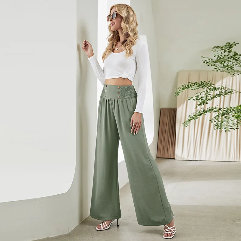 Women Casual Loose Wide Leg Cozy Pants Comfy High Waisted Sports Lounge with Buttons