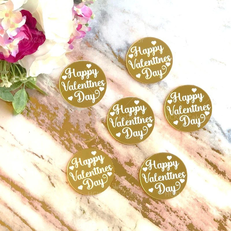 10pcs Gold Acrylic Heart Shaped LOVE Cake Topper for Wedding Valentine\'s Day Party Cupcake Decoration Supplies