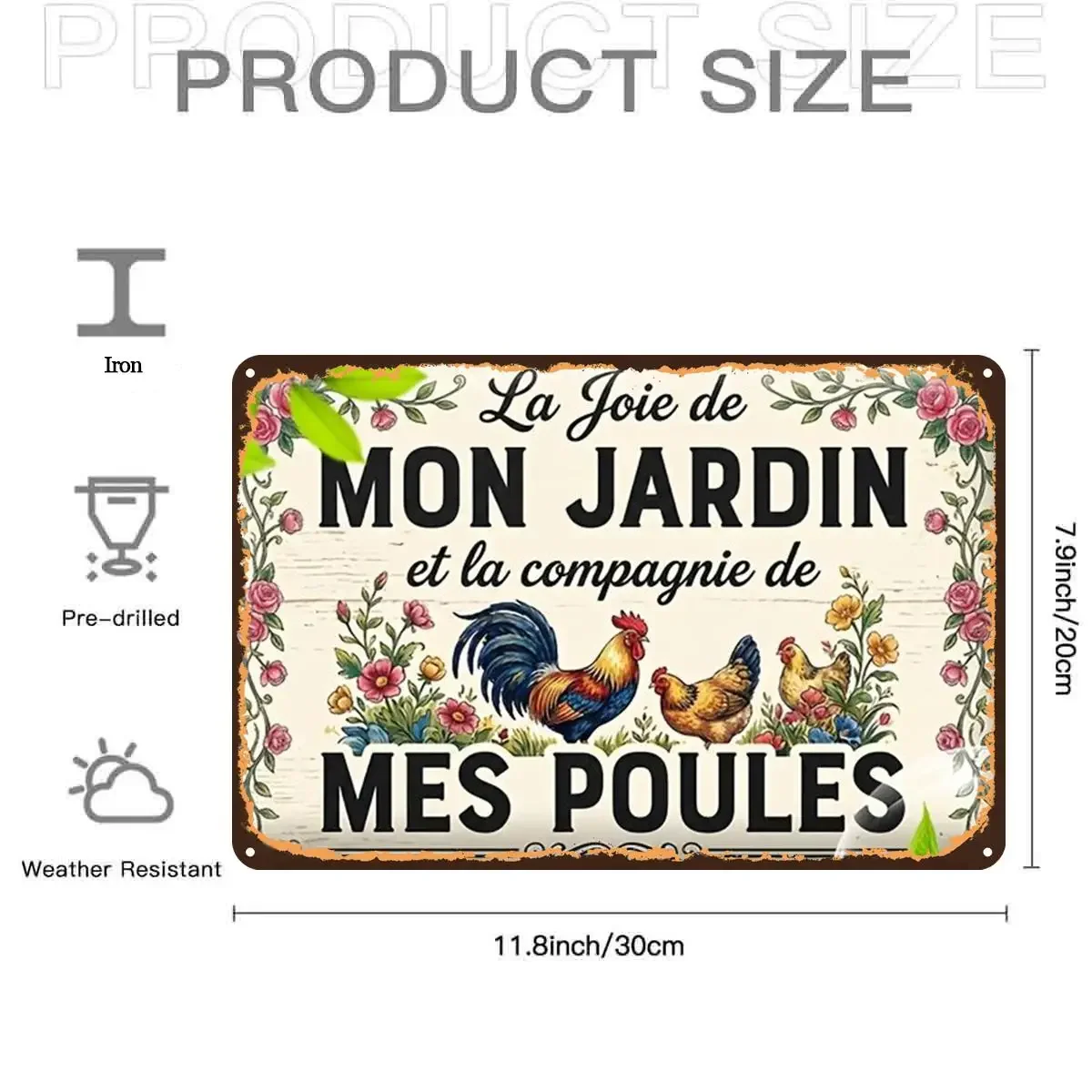 2D Flat, 2D Flat,1pc,Garden Chicken Decor SignMetal Tin Sign, Pre-Drilled Holes, Suitable for Indoor, Garden,Outdoor, Home, Offi