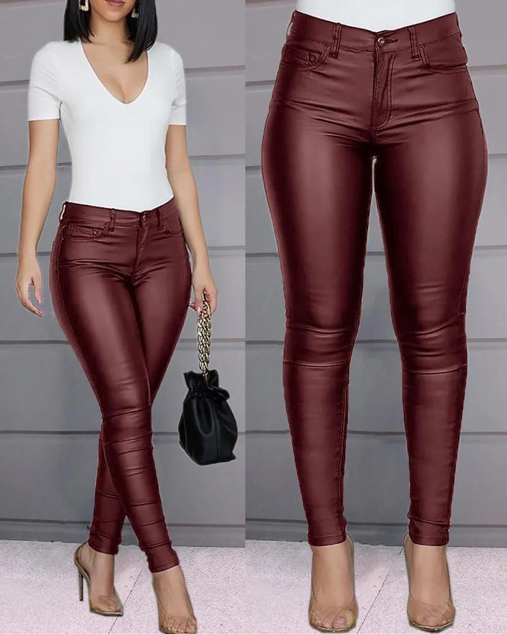 2024 Women's New Long Pants Autumn Sexy Slim Fit PU Leather Pants Small Leg Pants Bottoms Pantalones Cargo Para Mujer Damen Mode