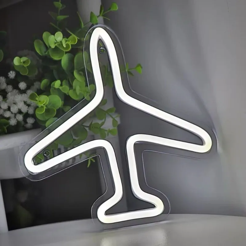 

Aircraft Shape Neon Sign LED Airplane Modeling Wall Decor Light for Boys Led Sign for Bedroom Playroom Birthday Party Gifts