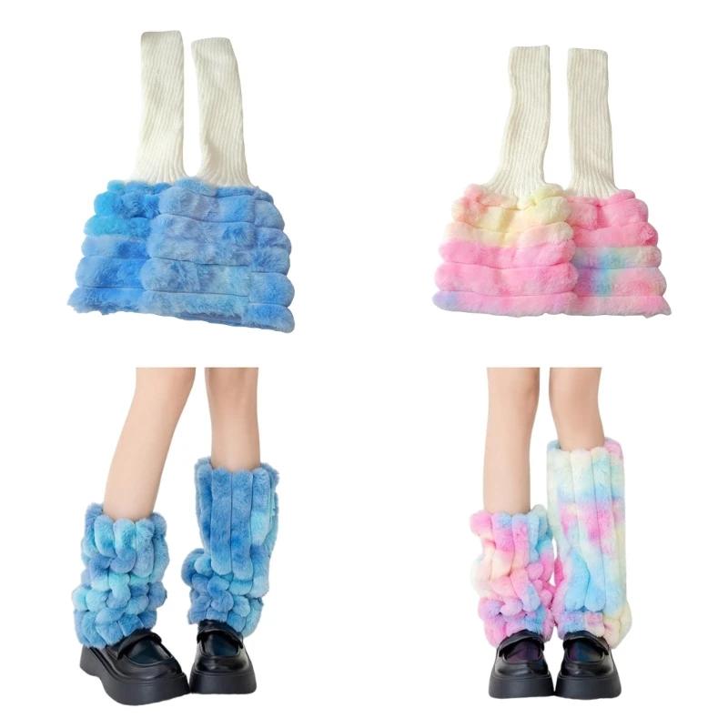 

Tie Dye Plush Leg Warmers Women Knit Boot Covers for Costume Parties Festivals