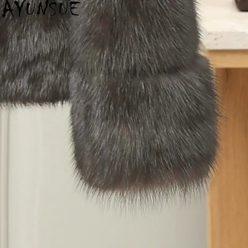 AYUNSUE 최고급 천연 밍크 퍼 코트 여성용 전체 퍼플 밍크 겨울 옷 따뜻한 리얼 퍼 여성 코트 신상품 코트 아브리고스