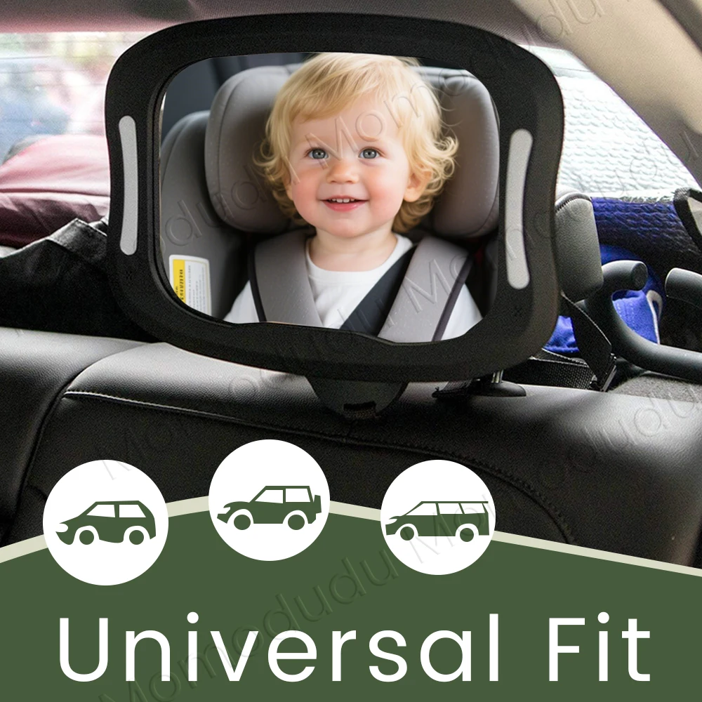 LED Baby Car Mirror with Remote Control Soft LED Light 360° Rotation Shatterproof Acrylic for Clear Viewing, Fits All Vehicles