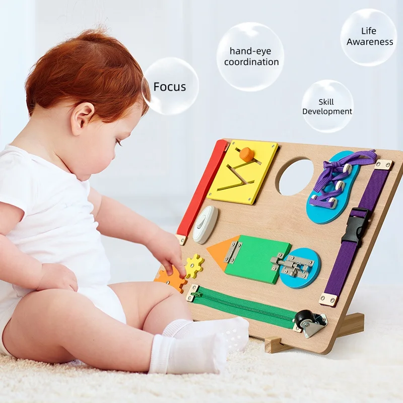 Planche d'apprentissage des compétences de vie en bois Deux options de couleurs Différents engrenages à fermeture éclair Les enfants trouveront pratiquer des compétences pratiques super amusantes