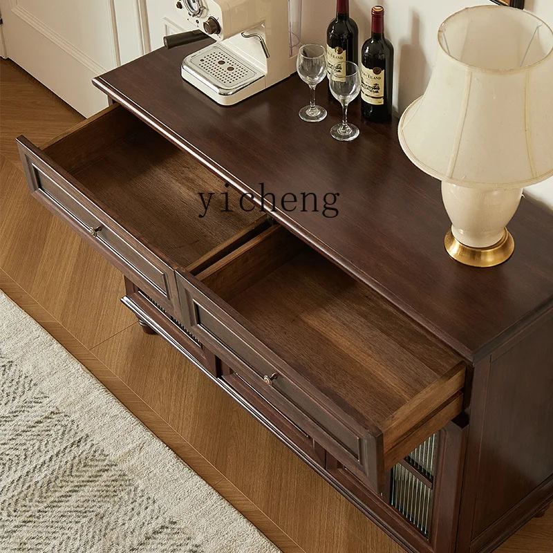 

Household living room storage glass wine cabinet American pure solid wood retro dining side cabinet