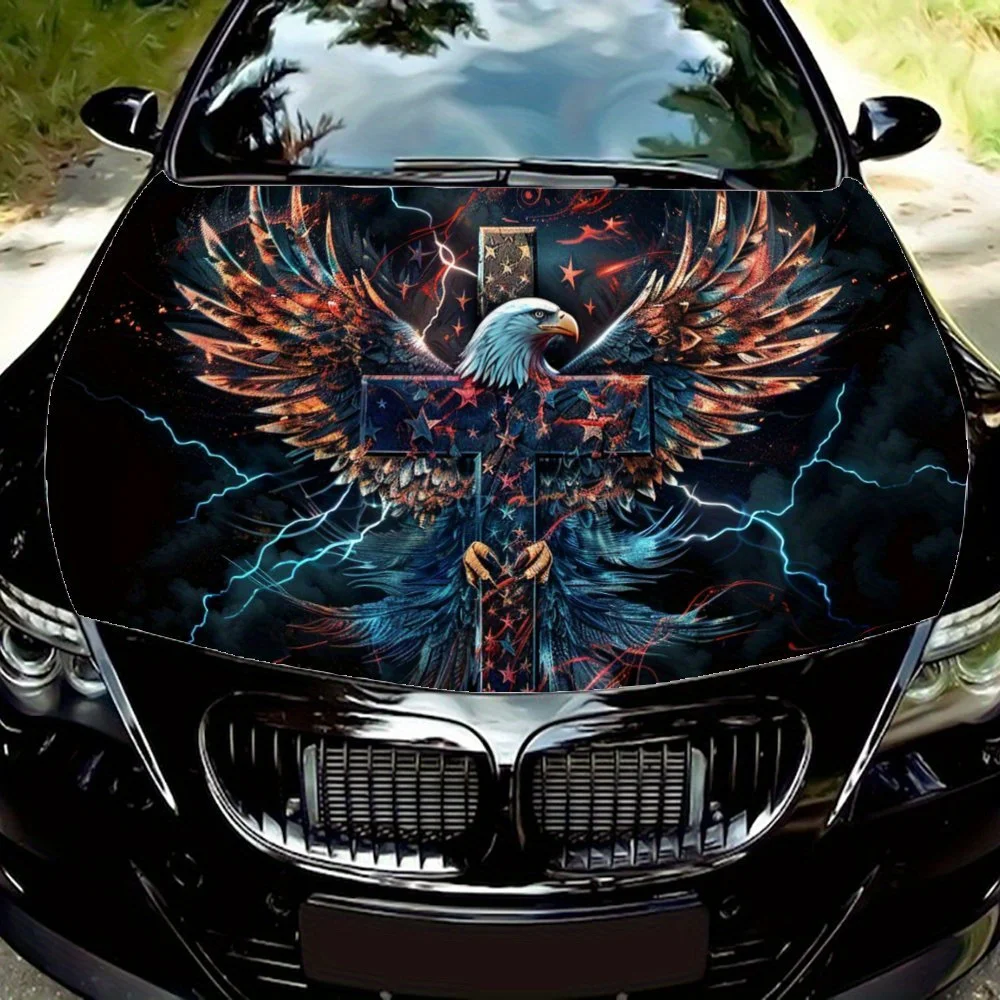 

Star Striped Cross and Guardian Eagle Car Hood Decal,PVC hood Sticker Decor Scratch Resistant Sticker Protect,Auto Accessories