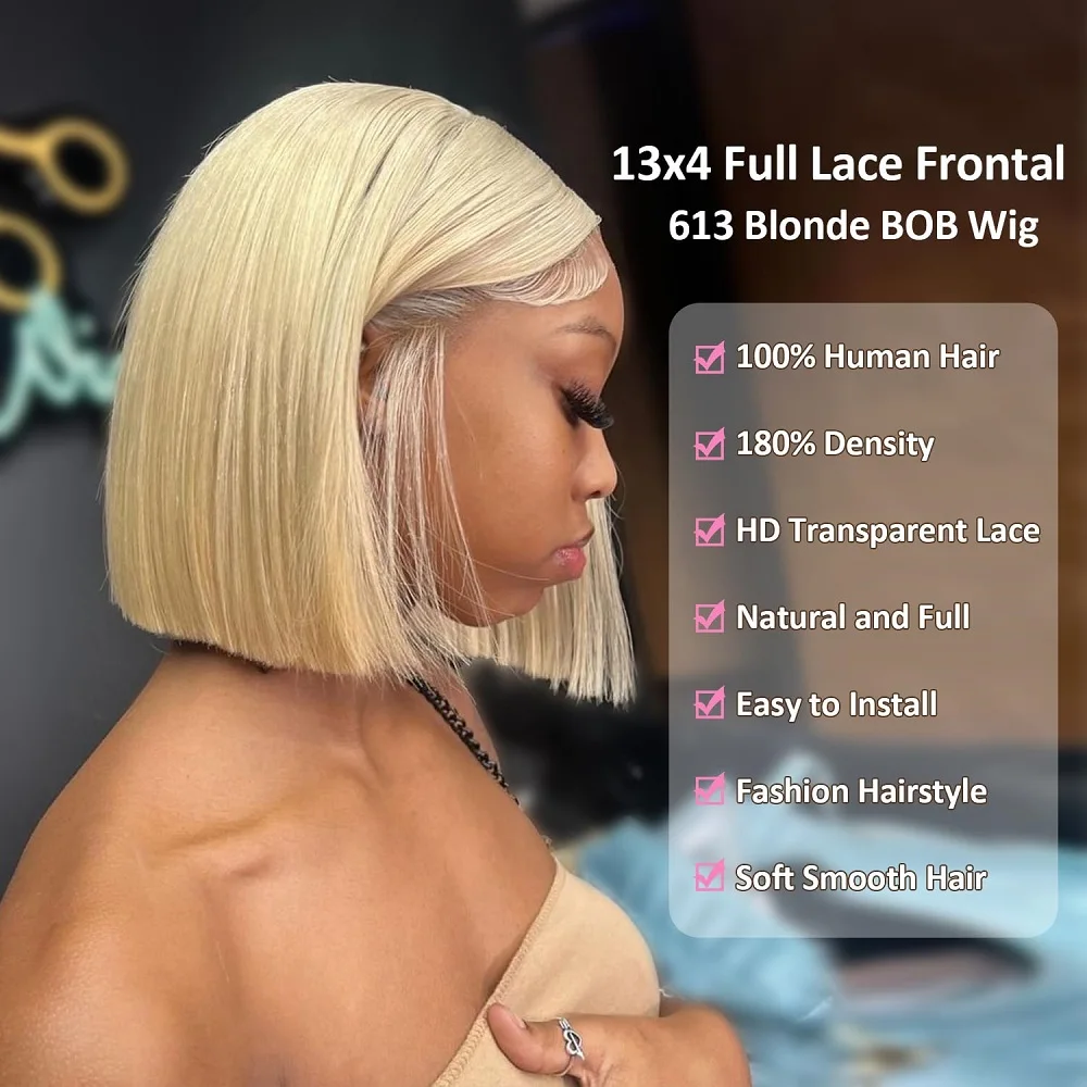 

Blonde Bob Wig HD Lace Front 613 Wigs Human Hair 13x4 Bob Wig Human Hair Replacement Wigs,613 Blonde Straight Glueless