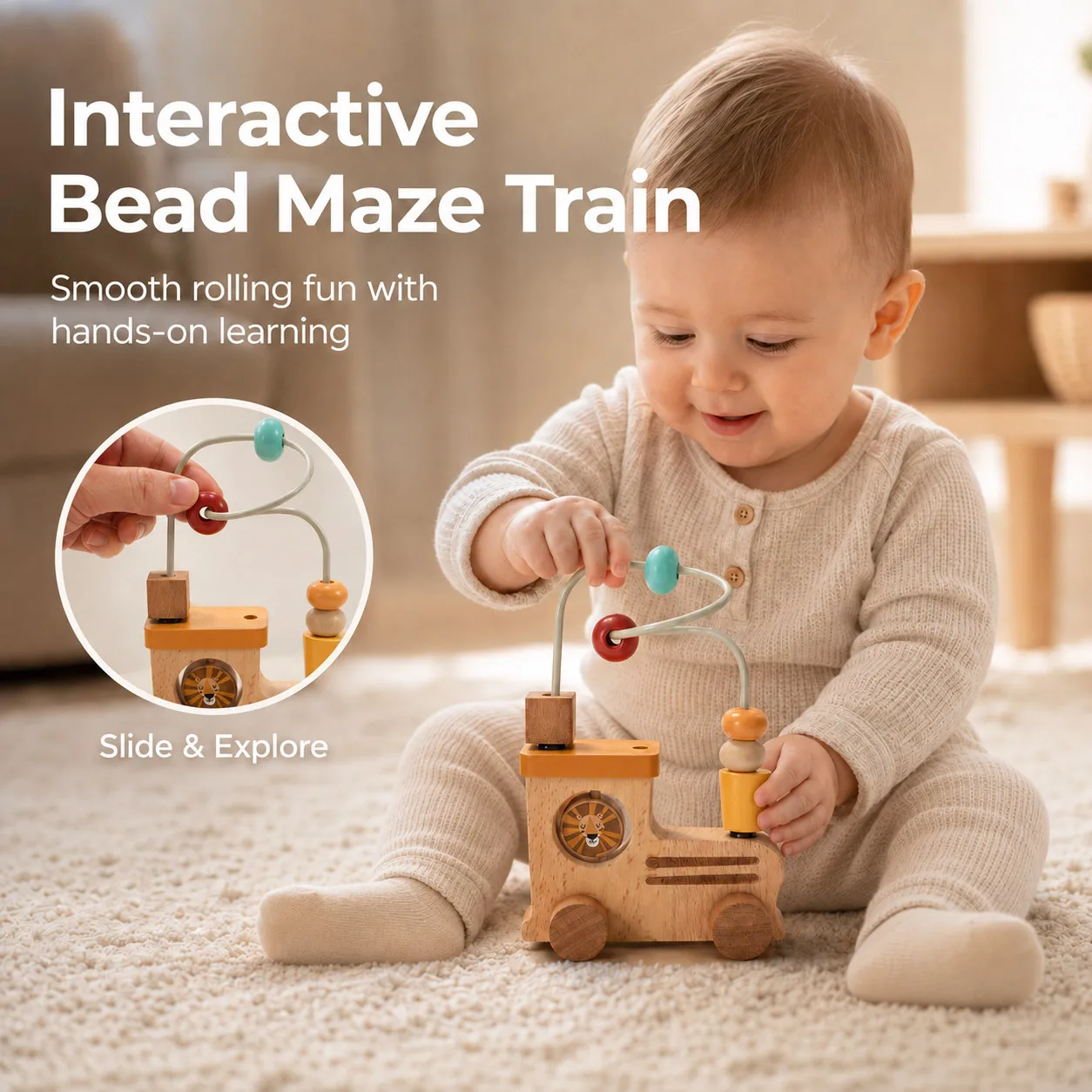 Wooden Little Train Bead Maze Toy Baby Sensory Bead Stringing Game Montessori Educational Toy Fine Motor Development Toy Gifts