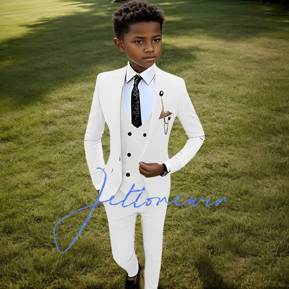 Terno de casamento formal de 3 peças para meninos, moda smoking, jaqueta, calças, colete, blazer infantil bonito, 2-16t