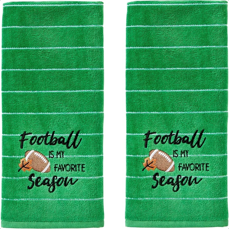 

Fall Football is My Favorite Season Hand Towel 2pc Set for Bath Kitchen Bar Gift Green