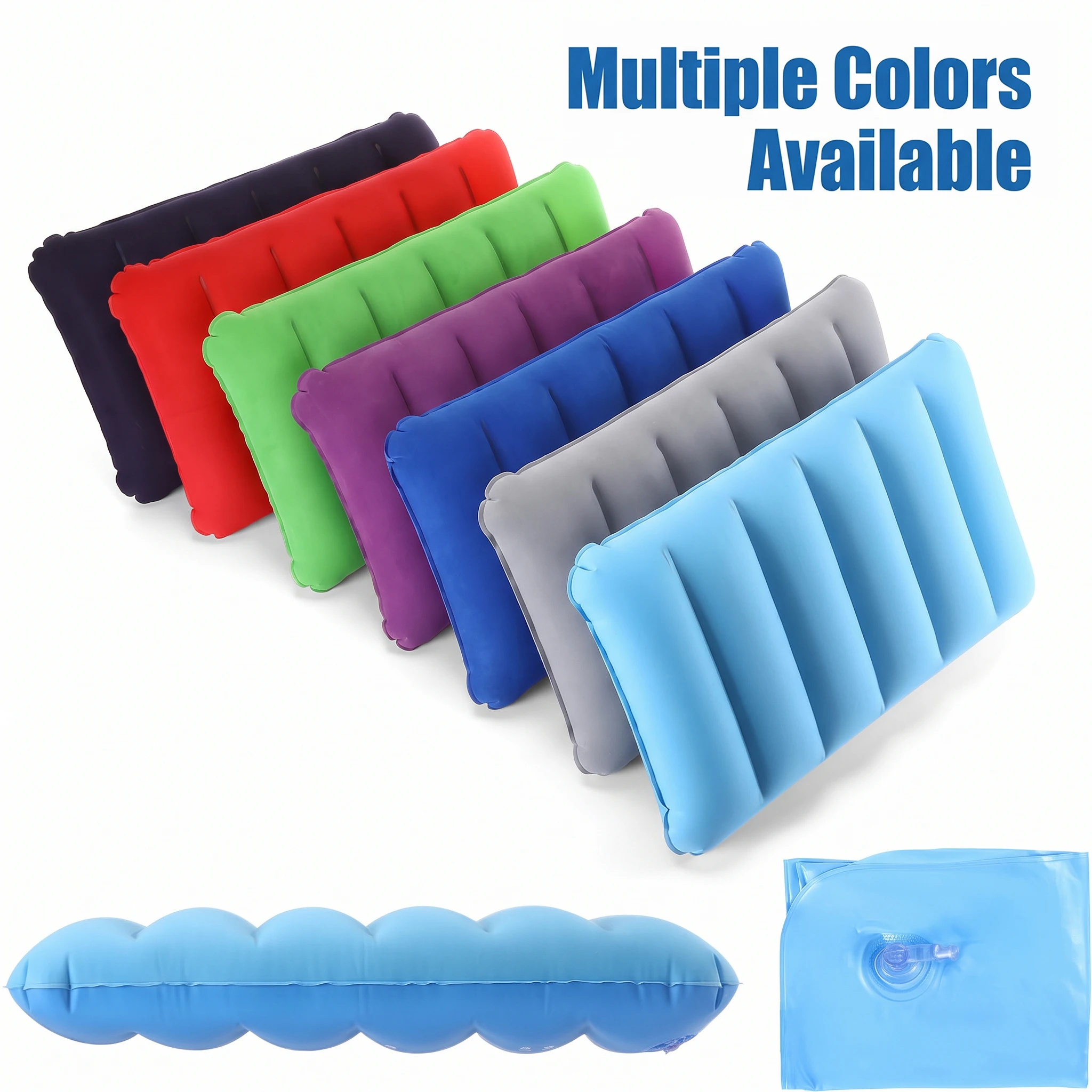 Inflatable Camping Pillow 18.5x11.8in, Portable Compact Flocked Air Pillow, Travel Hiking Home Office Sleep, Neck Lumbar Support