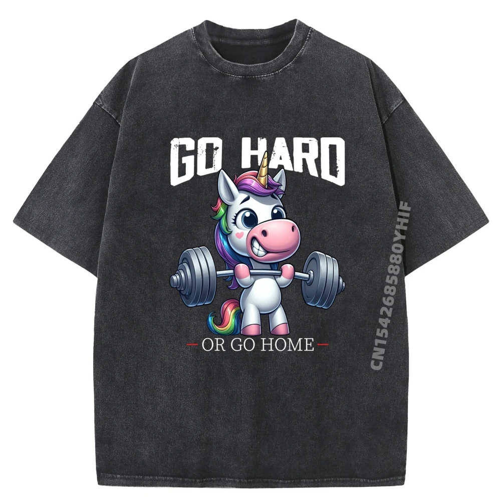 

Go Hard Or Go Home Unicorn Weightlifting Fitness Gym Men T Shirts High Quality Breathable T Shirt Homme Washed Camisetas Hombre