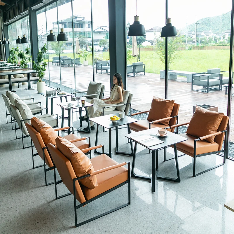 Napapia Cafe Table and Chair Combination Dessert Milk Tea Shop Restaurant Sofa Card Seat Negotiation for Leisure Sofa Chair