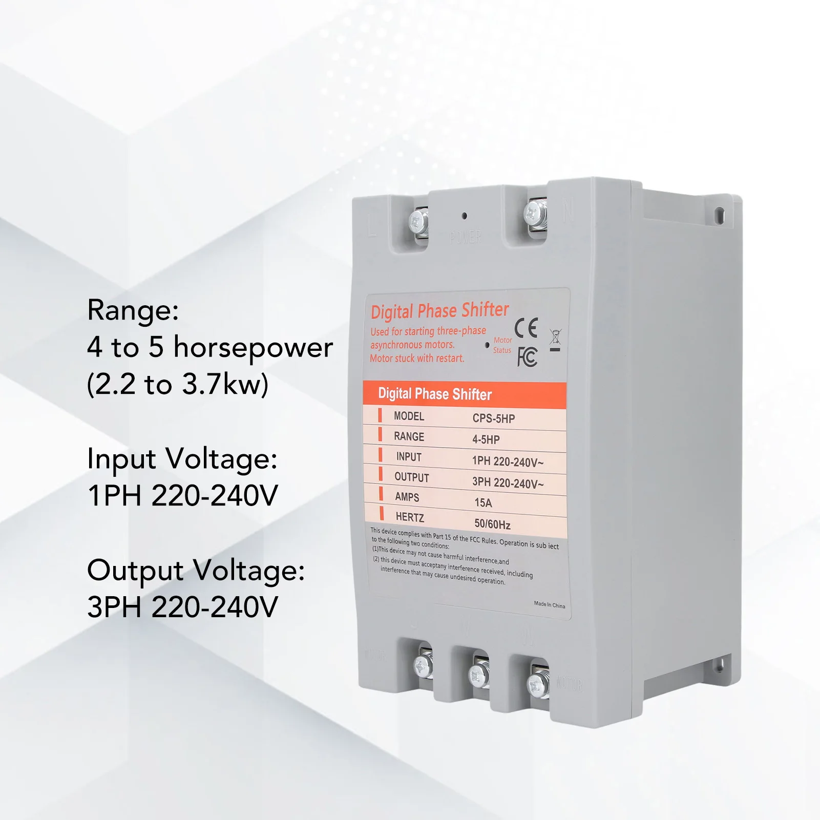 Digital Phase Shifter Single to 3 Phase Converter Digital Phase Converter 4 to 5 Horsepower 2.2 to 3.7kw 220‑240VAC