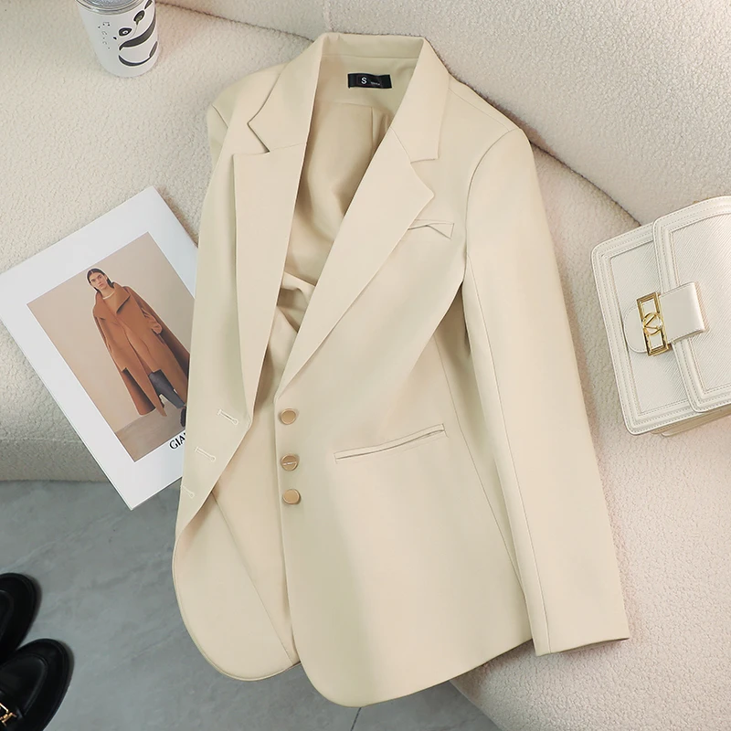 High-end Single-breasted Long-sleeved Blazer Women 2024 Fall Simple OL Professional Female Clothing Formal Occasions Suit Jacket