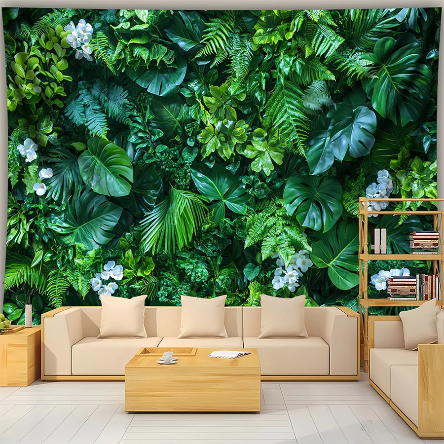 1 Piece Tropical Greenery Wall Tapestry - Polyester Material, Ideal for Living Room & Bedroom Decoration - with Installation Kit
