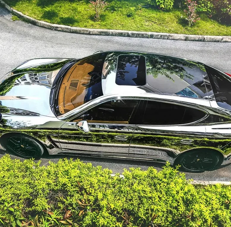 ฟิล์มไวนิลเคลือบเงินแบบยืดหยุ่น เคลือบโครเมียมแบบกระจก สำหรับหุ้มรถยนต์ ไม่มีฟองอากาศ ขนาด: 1.52*18 เมตร/ม้วน (5 ฟุต X 59 ฟุต)