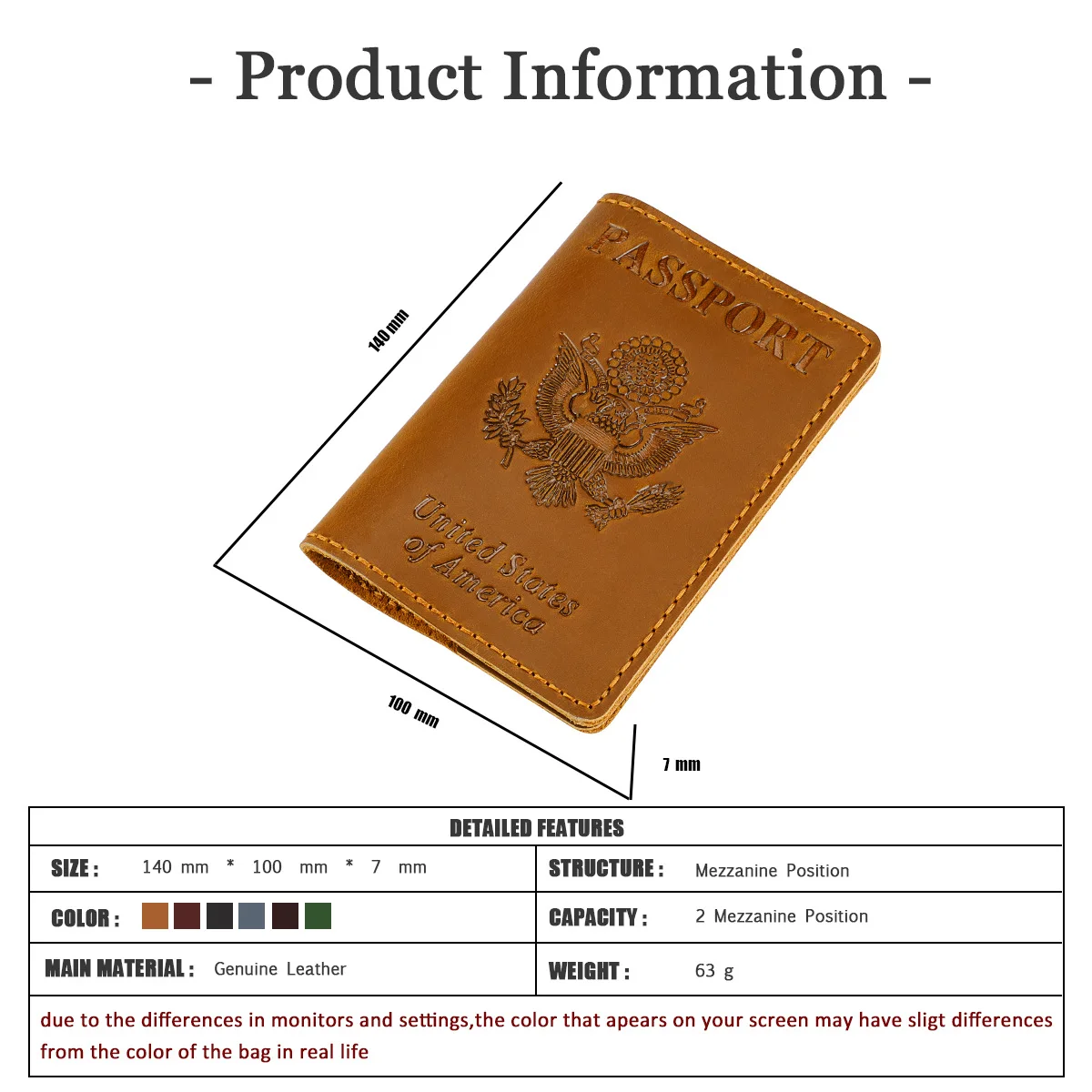 حامل جواز سفر أمريكي متين من الجلد الطبيعي - غطاء حماية مع فتحات متعددة للبطاقات لجوازات السفر والوثائق الأمريكية