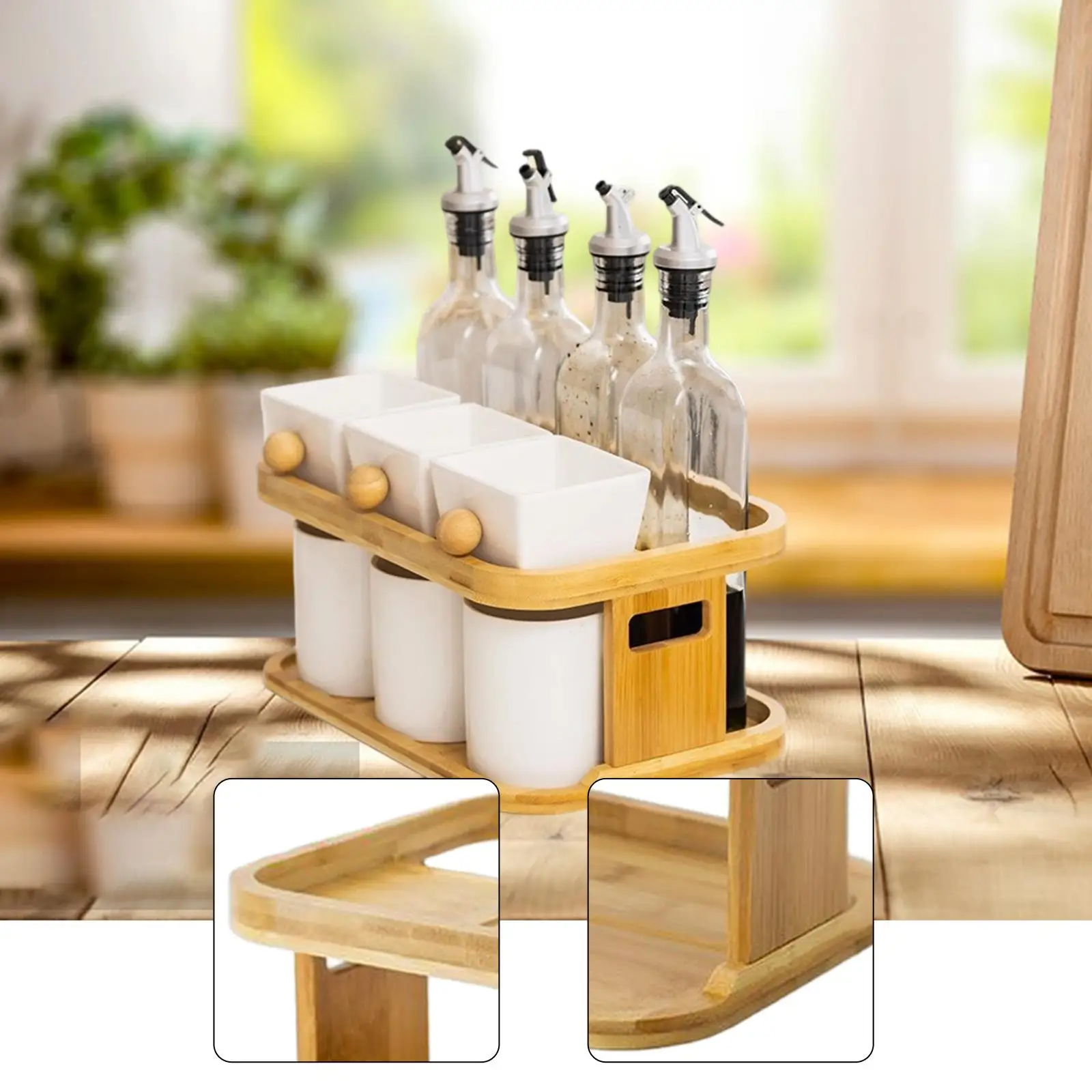 

Компактная кухонная полка-органайзер, деревянный держатель для бутылок с маслом, столешница для хранения специй и приправ