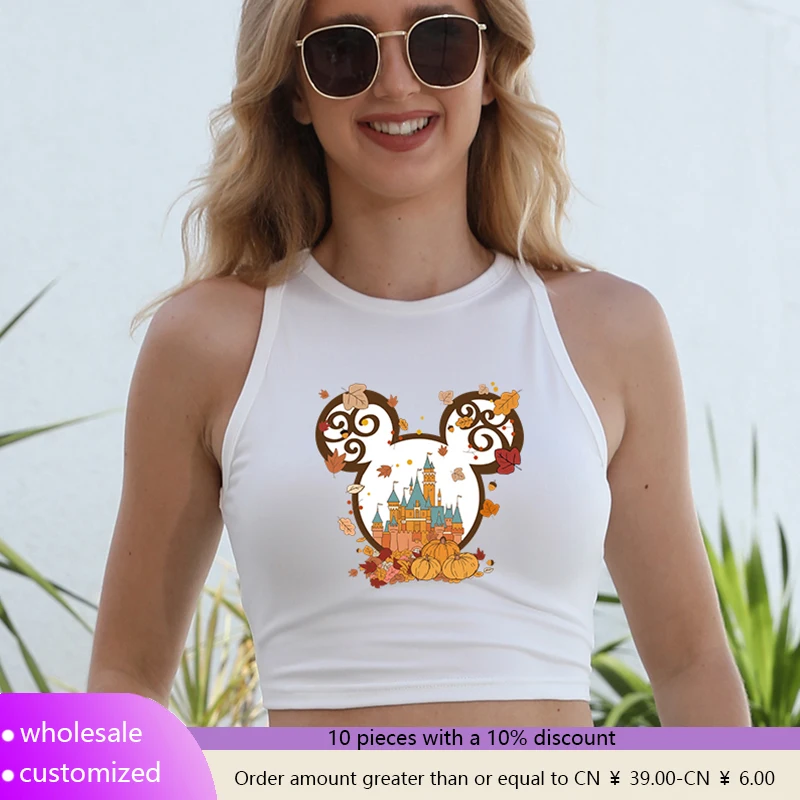 

Retro Mickey Inspired Crop Top Women Vintage Cartoon Print Sleeveless Beach Streetwear O Neck Vest Workout Sports Shirts