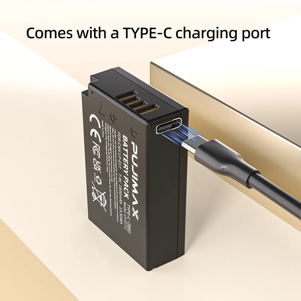 PUJIMAX 1800mAh LPE17 LP E17 LP-E17 Bateria z wejściem USB-C do Canon EOS RP 200 250D M3 M5 M6 750D 760D T6i T6s 800D 8000D 77D — zdjęcie produktu 3
