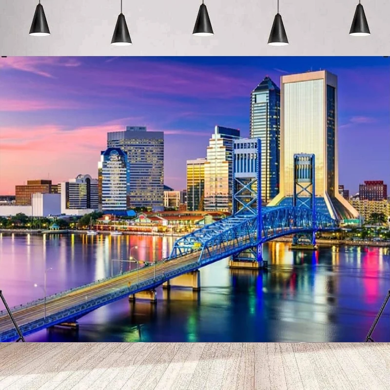 Köprü fotoğraf arka plan New York şehir gece görünümü yüksek bina sahne Florida gökdelen parti zemin duvar afişi Poster