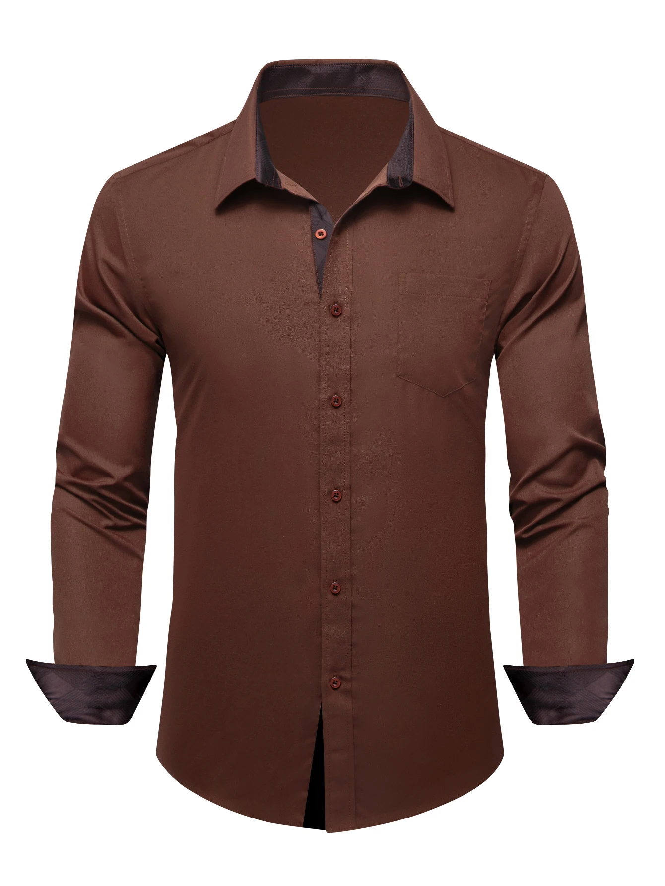 Hi-Tie Brown Coffee Clean Cuff splicing Mens Shirts Long Sleeve Dress Shirt Blouse for Male Wedding Gift Party formal shirt - Image 4