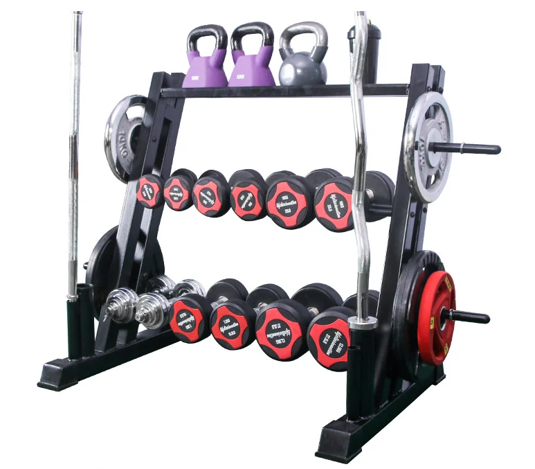 Household commercial stand three-tier dumbbell rack multi-functional dumbbell rack support fitness equipment storage rack