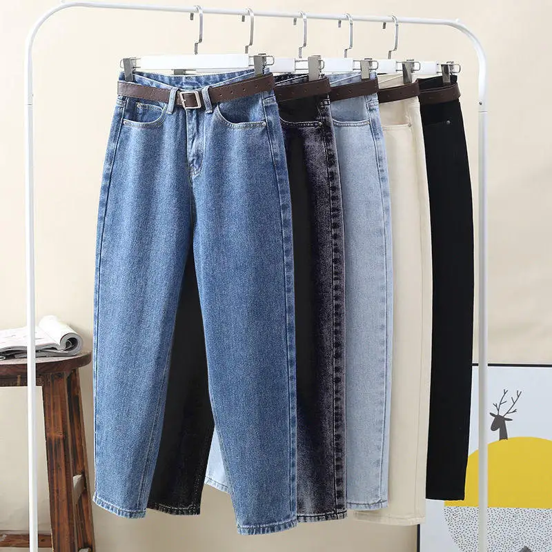 

Loose Women's Denim Jeans High Waist Nine Points Slimming Longifying Harlan Old Dad Pants Korean Style Autumn Fashion