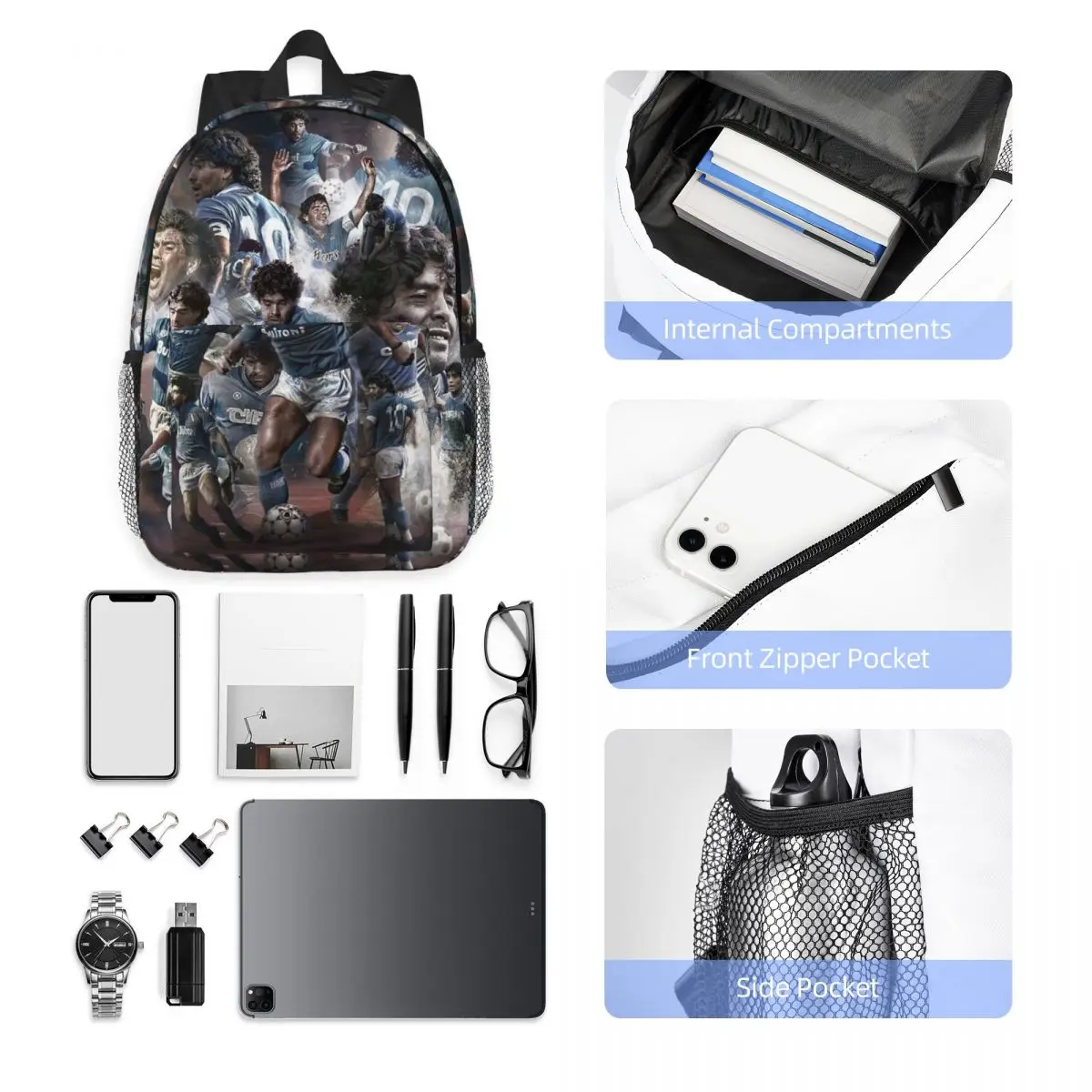 Diego Maradona D10 Backpack Student Boys Girls BookBag Children School Bag Computer Shoulder Bags for Men Women