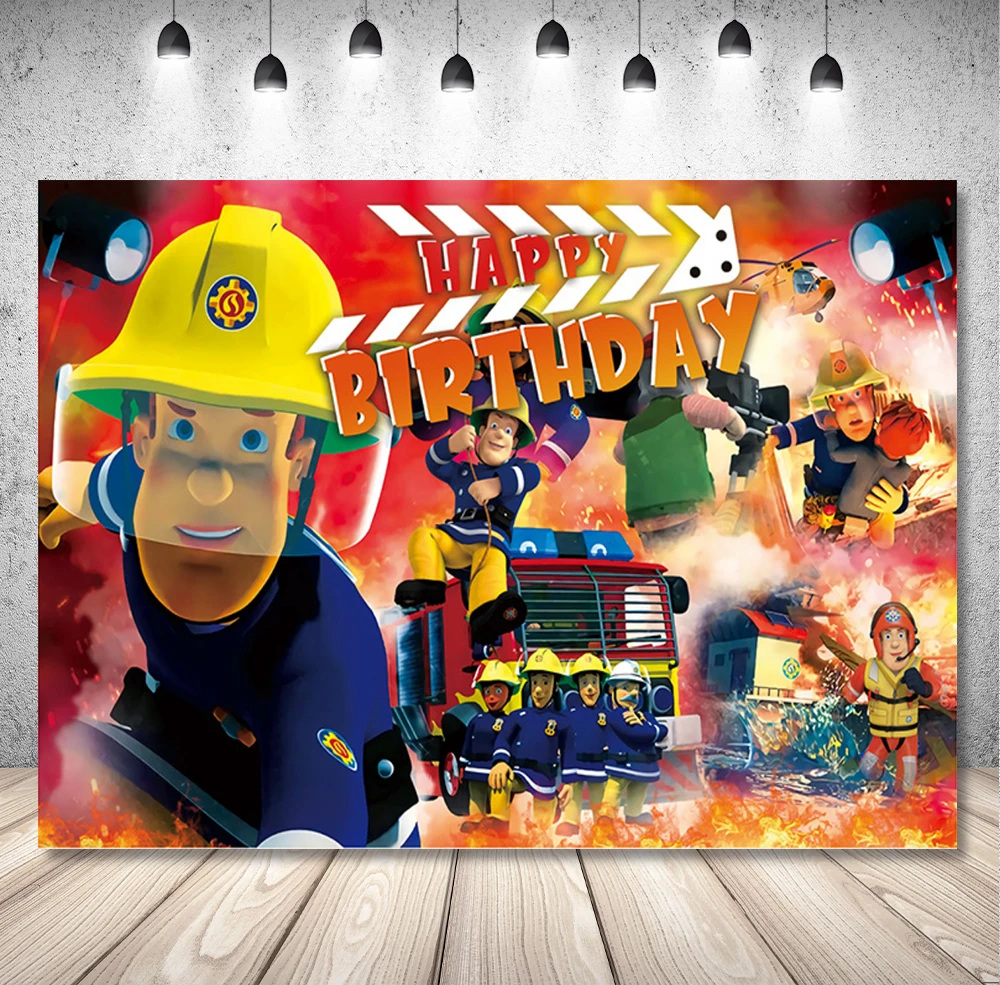 

DIXSG Fireman Sam Photography Backdrop Fire Engine Boys Birthday Party Baby Shower Banner Background Grassland Photo Studio Prop