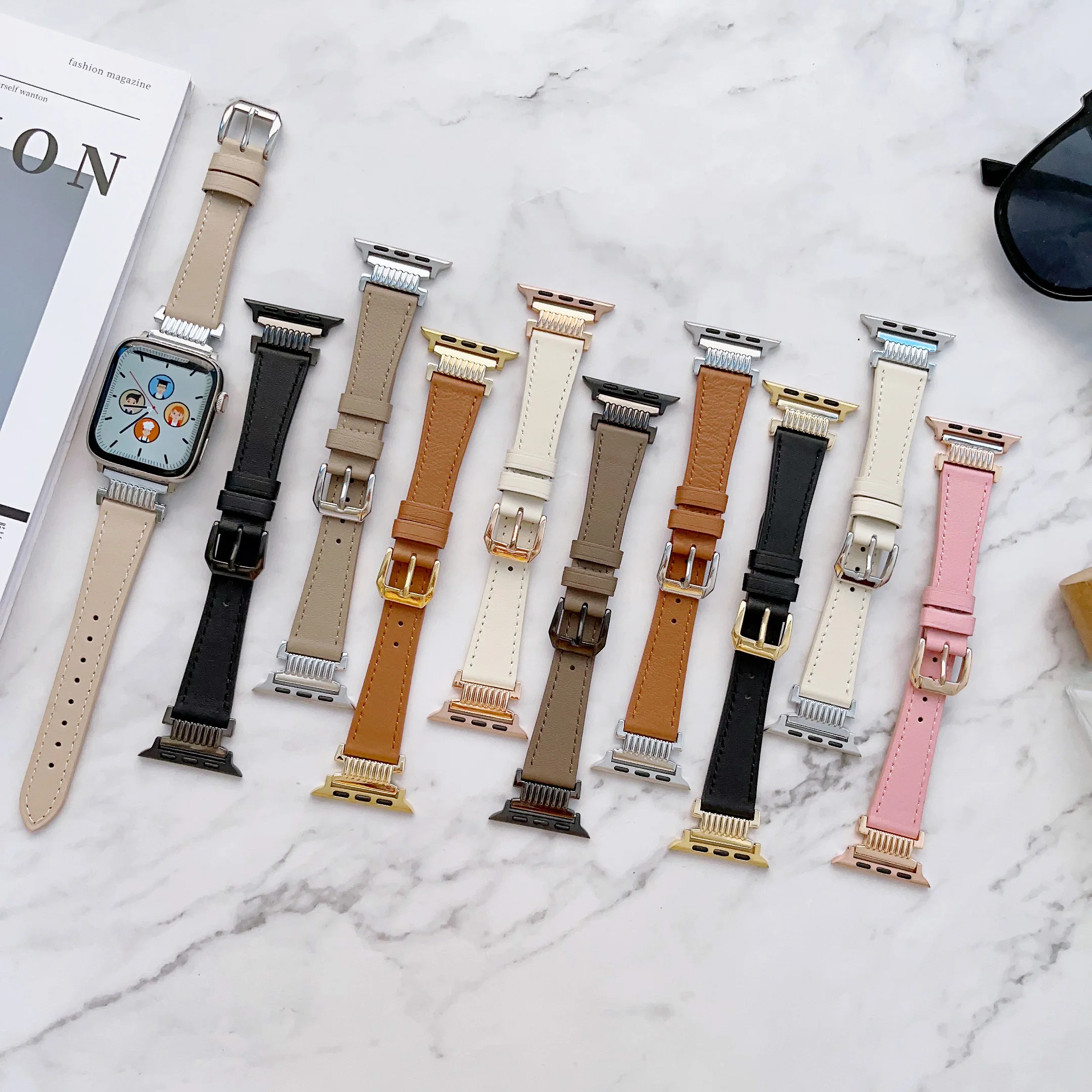 

Leather Strap for iWatch8/7/6/5 49mm 46mm Apple Watch Leather with stainless steel stitching 38 40 41mm 42/44/45mm