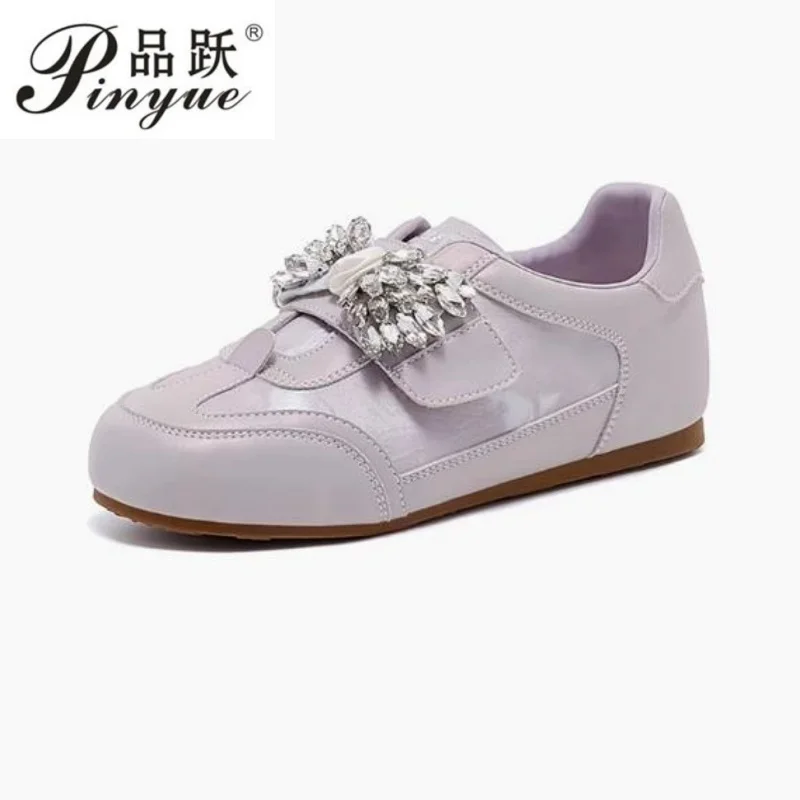 

Женские кроссовки из натуральной кожи с декором из страз, 2,5 см, 4,5 см, повседневная обувь, модные женские кроссовки для прогулок и тренировок, размеры 35-40