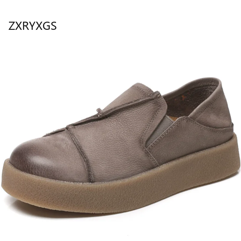 

ZXRYXGS Top Cowhide Retro Splicing Cow Tendon Sole Flat Shoes Casual Sneakers 2026 Full Real Leather Trend Shoes Women's Flats