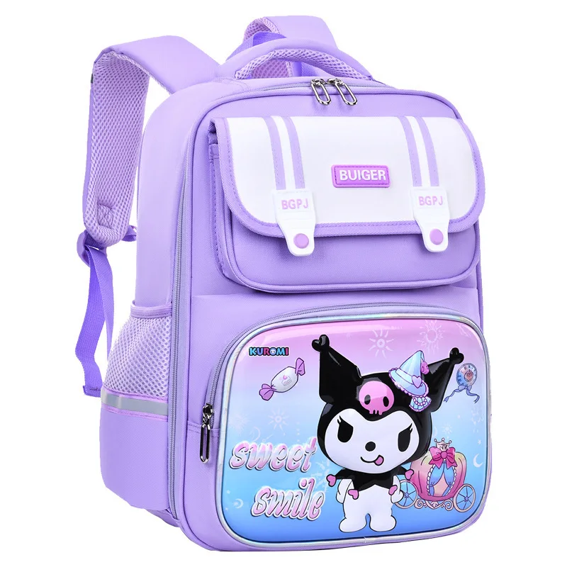 Sanrio Kulomie Cartoon saco de escola para estudantes, respirável, confortável, grande capacidade, melodia, segurança, mochila reflexiva