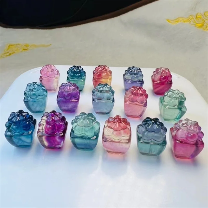 10pcs Natural Fluorite Succulent Plants Carving Mineral Stone Crystal Figurine Healing Quartz Reiki Cute Festival Gift 17.6MM