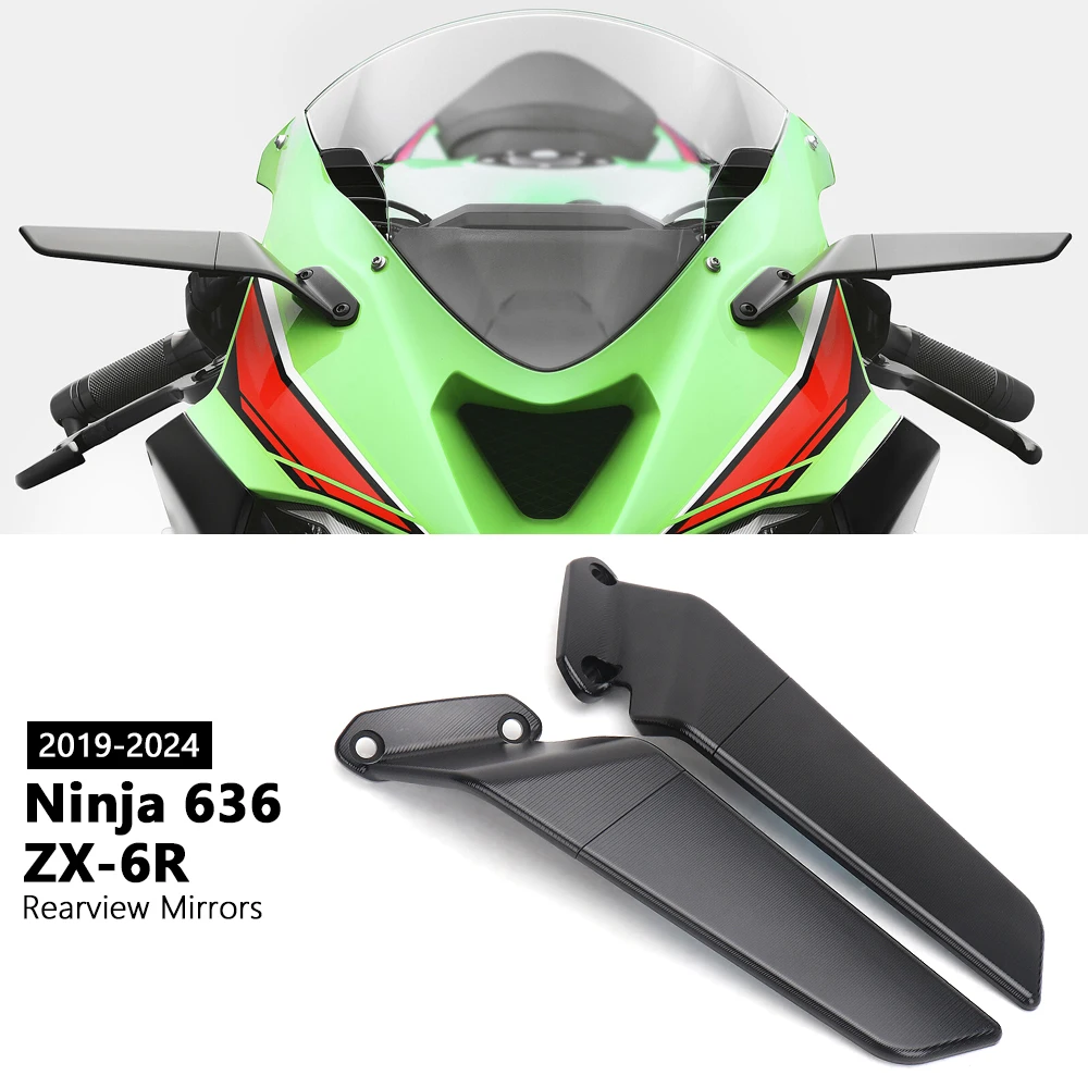 For Kawasaki NINJA 636 ZX-6R ZX 6R ZX6R 2019-2024 Motorcycle Mirror Blue Anti-glare Wind Wing Rotating Rearview Mirror Kit