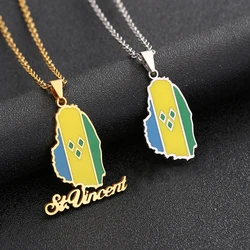 Fashion Saint Vincent and the Grenadines Map Flag Pendant Necklaces Stainless Stee Jewelry Gift