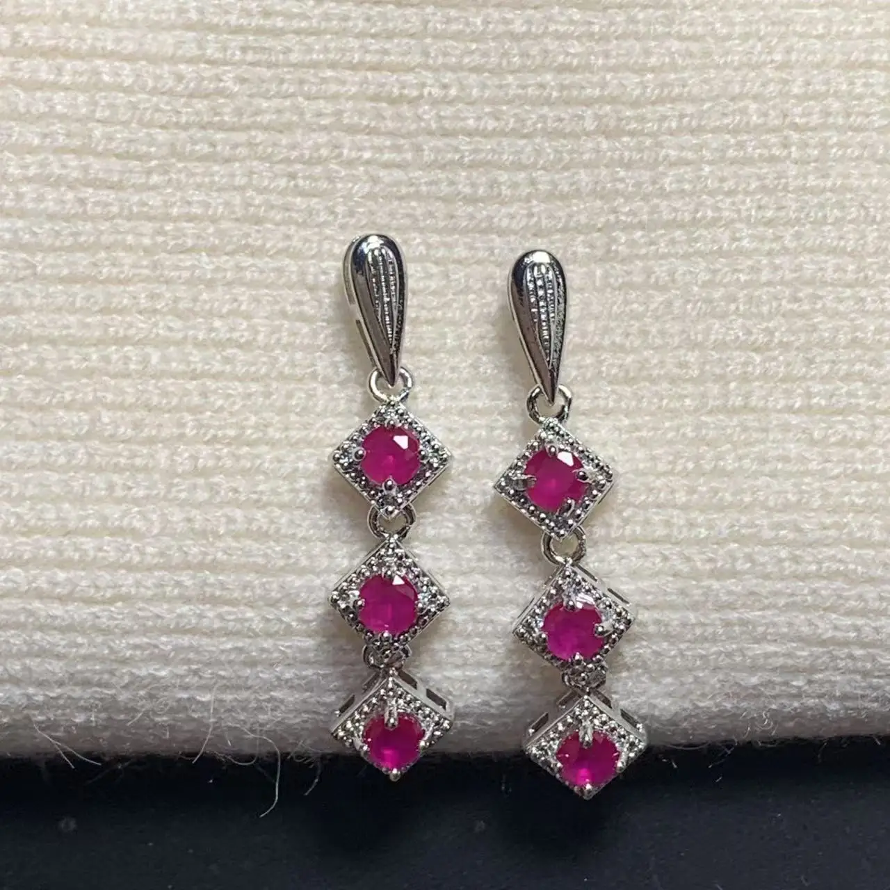 Oval Natural Ruby Earrings SILVER Stud Earring Luxury For Women Cute Gift Fine Jewelry - view 4