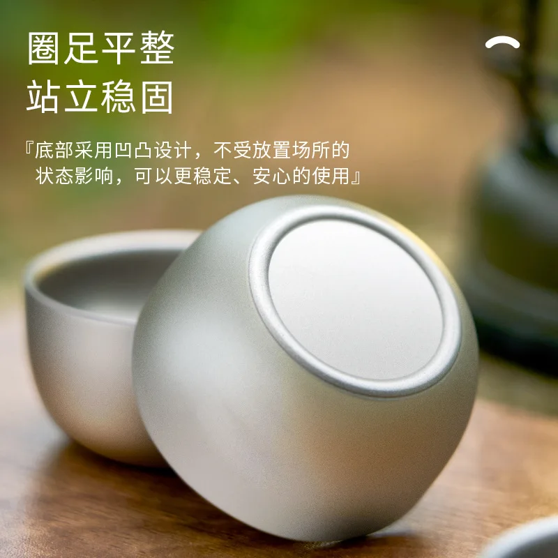C5 2pcs 50ML Teapot Pure Titanium Double-layer Small Tea Cup Coffee Outdoor Camping coffee and Tea Tableware Set Brewing Tea Cup
