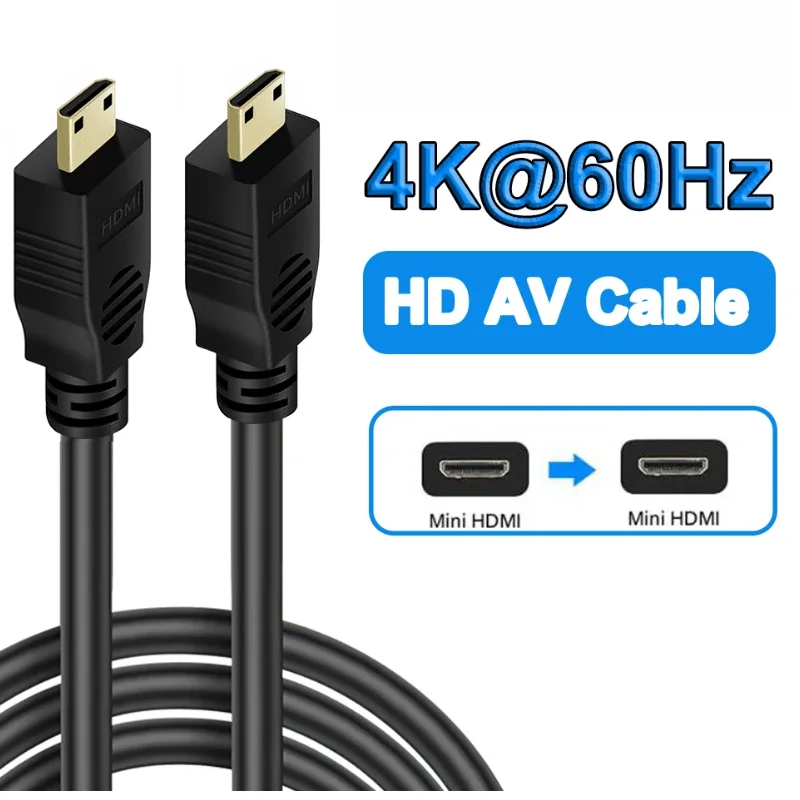 Cabo Mini HDMI 3M com duas pontas, cabo HDMI mini 4Kx2K @ 60HZ, conversor de vídeo, cabo de 5 pés 3M para TV e laptop