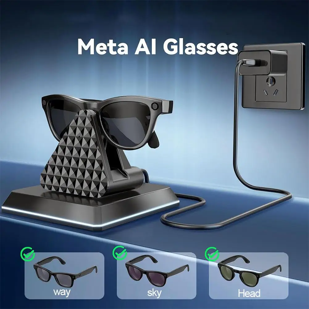 قاعدة شحن لنظارات Ray-Ban Meta الذكية Wayfarer/Skyler/Headliner حامل شحن USB-C للسفر المحمول مع كابل محول ﻿