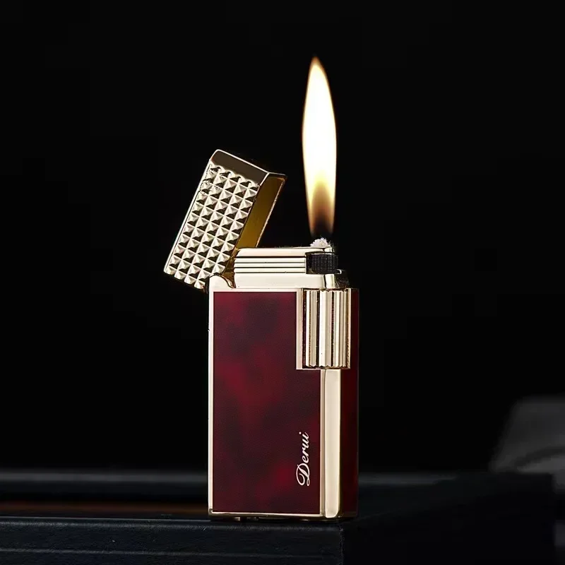 New Classic Derui Metal Langsheng Kerosene Lighter High-end Narrow Version Mini Side-sliding Open Flame Lighters Smoking Gift