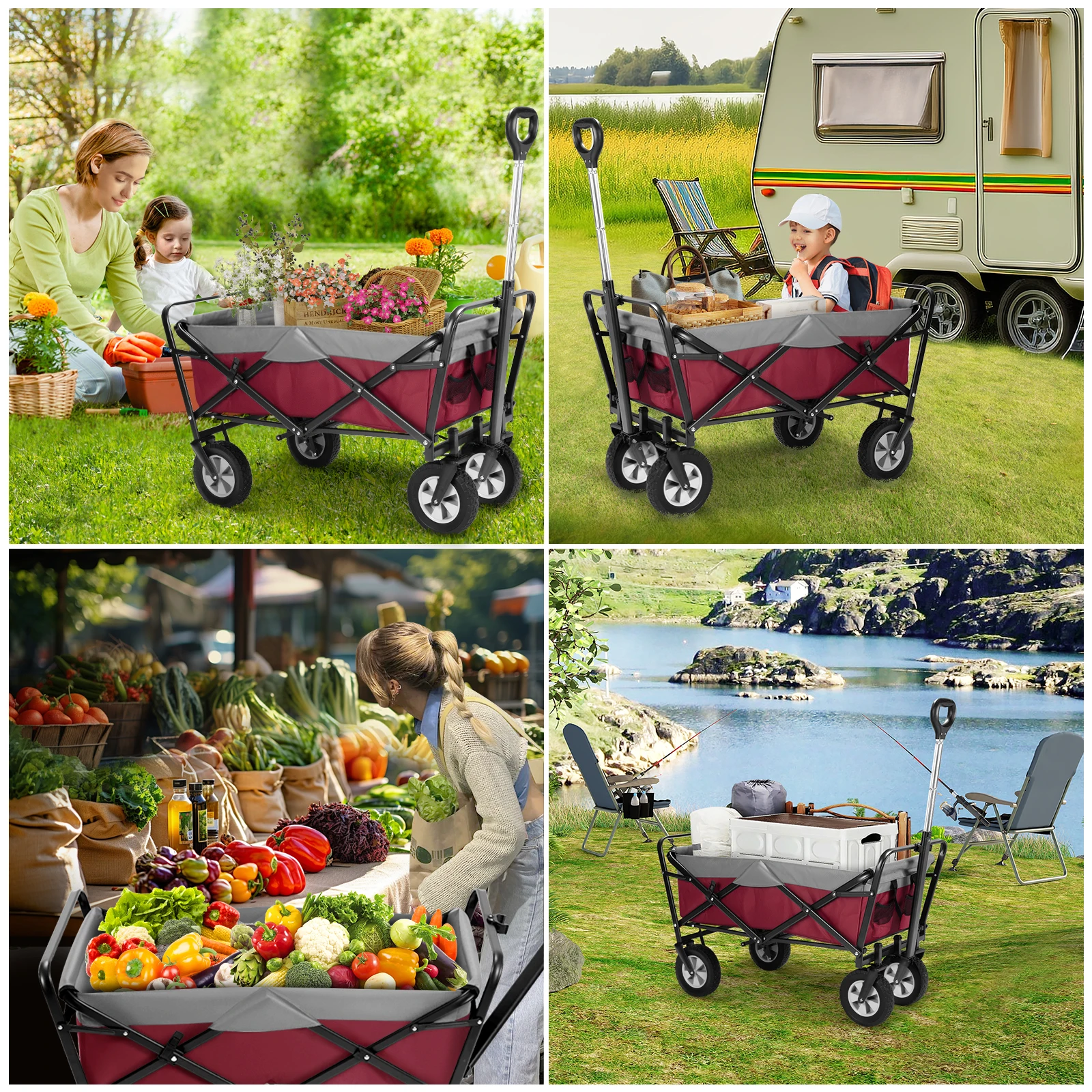 EUGAD Faltbarer 600D Oxford Camping-Trolley mit Griff/Rädern, Klappbarer Picknick- und Strandwagen für Outdoor und Garten – Detail 12