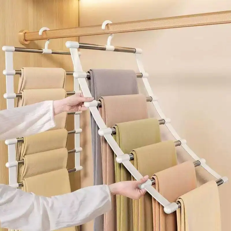 Mehrschichtiger Hosenbügel Platzsparender Schrank-Organizer Faltbarer Hosen-Kleiderständer Garderobe-Aufbewahrung mit Rutschfesten Clips